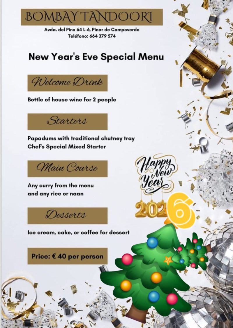 Indian Restaurant Campoverde New Years Eve Menu