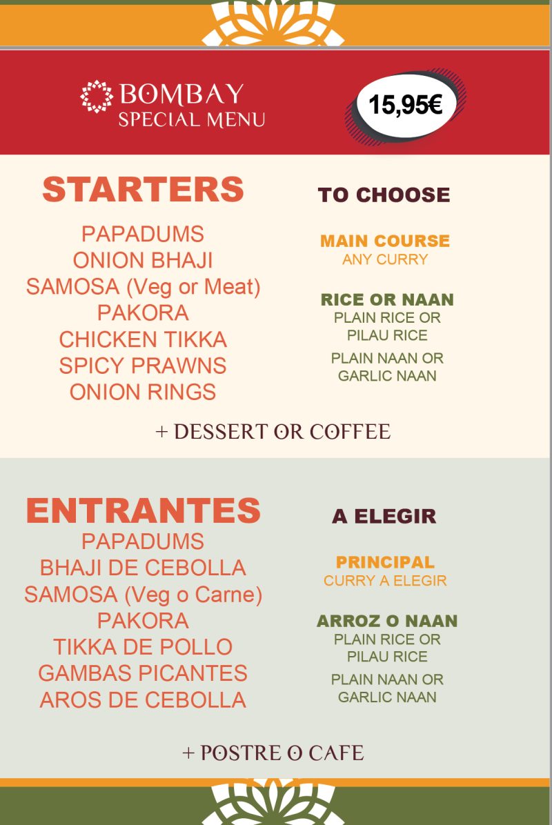 Indian Restaurant Special Menu